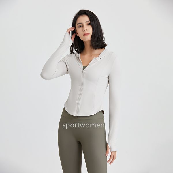 Women's Hoodie Yoga long sleeves Jacket Outfit Solid Color Nude Sports Shaping Waist Tight Fitness Loose Jogging Sports wear For Lady Jacket hoodie