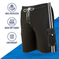 Men'S Board Beach Swim Trunks Shorts with Cargo Pockets-5104-Blk-Wht-3Xl