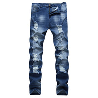 Multi-holes, Blue Elastic Men's Jeans Slim-fitting Small Straight VibeFlex Sports