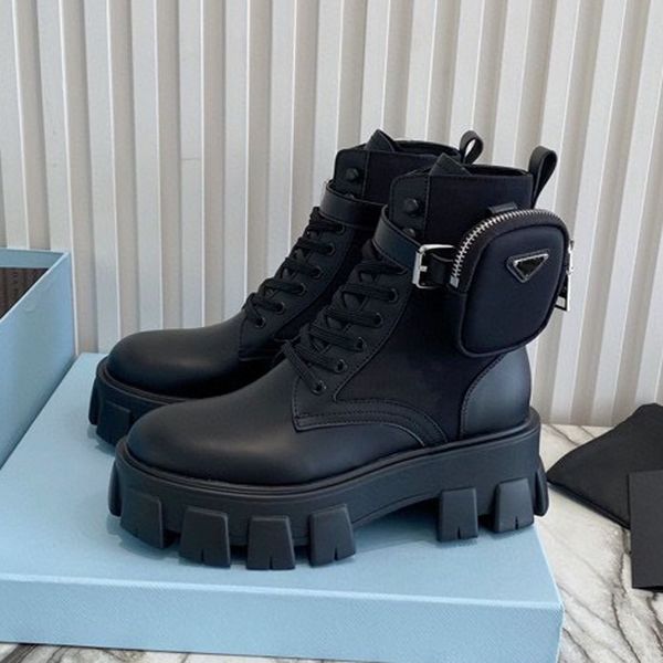 New Designer Men Women Boots Monolith shiny Detachable Nylon Pouch Combat Shoes nylon Hailf Outdoor Thick Bottom Mid-length Boot 35-46