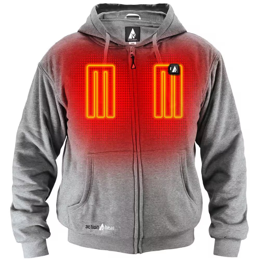 Unisex X-Large Grey Cotton Long Sleeved 5-Volt Heated Hoody