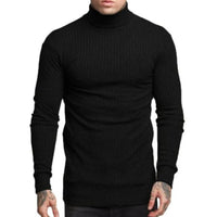 Casual Men's Fashion Solid Color High-neck Twisted Stripe Knit Sweater Slim Fit Knitwear