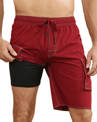 Quick Dry Swim Trunks for Men with Liner Summer Beach Shorts Red S-4XL
