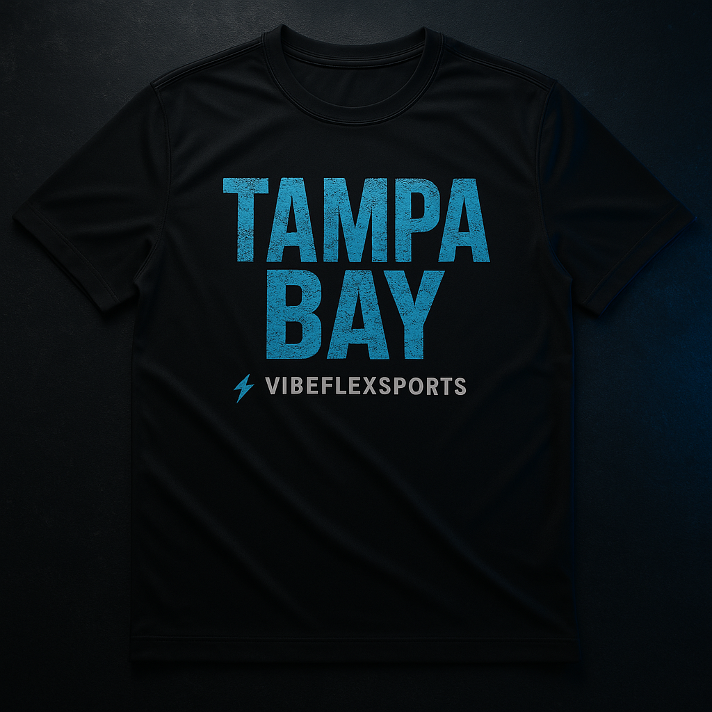 VibeFlex Sports Tampa Bay Edition Tee — 490 Movement cobalt blue graphic on black performance tee