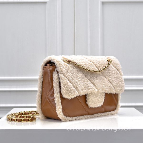 fall winter chain fur wool crossbody bag designer flap bag lambswool Teddy hairy luxury shoulder bag vintage wallet handbag designer women fashion brown purses 7A