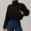 Women's Zipper Jacket Winter Autumn Stand Collar Outwear Long Sleeve Tops Yoga Style 29985
