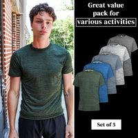 [5 Pack] Men’S Dry-Fit Activewear Crewneck T Shirts Running Gym Workout Quick Dry Tee Top