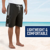 Men'S Board Beach Swim Trunks Shorts with Cargo Pockets-5104-Blk-Wht-3Xl