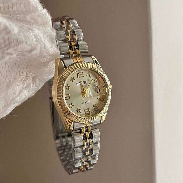 Five-Pointed Star Calendar Elegant Steel Band for Women gold Second-Hand Compact Exquisite High-Value Quartz Watch