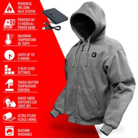 Unisex X-Large Grey Cotton Long Sleeved 5-Volt Heated Hoody