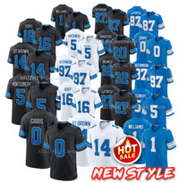 USA Football Jerseys 0 Gibbs 97 Hutchinson 16 Jared Goff 14 St Brown 20 Sanders 58 Sewell 5 Montgomery Stitched Jersey Shirt 