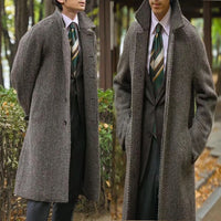Wool blend Thick Men's Autumn Winter Coat Italian retro herringbone Man Long Suit Jacket Men's long Blazer