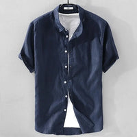 Summer Henry V Neck Button Down Shirt Soft and Comfortable Men's Casual Hawaiian Shirt Solid Color White Black