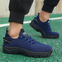 Men's Bright Yellow Outdoor Sneakers Breathable Mesh Construction Shock Absorbing Sports Shoes Stylish Trendy Adventure Footw