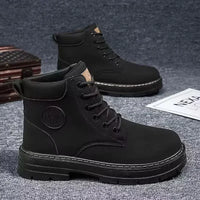 Special Men's Retro Work Shoes Autumn Thick Bottom High Top Non Slip Warm Casual Boots PU Leather Lace-up Big Head Tooling Boots
