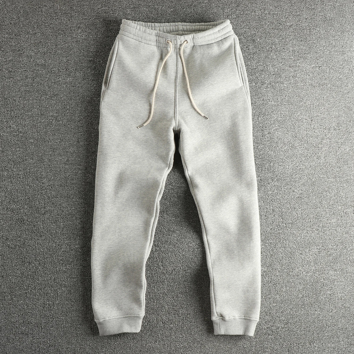 Winter New American Retron Thick Velvet Knitted Sweatpants Men's Elastic Waist Drawstring Sport Casual Straight Ankle-tied Pa
