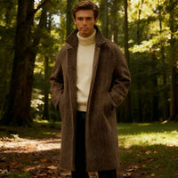Wool blend Thick Men's Autumn Winter Coat Italian retro herringbone Man Long Suit Jacket Men's long Blazer