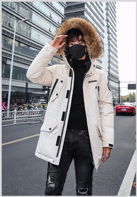 Men's Winter Jacket Fur Hood Thick White Duck Down Coats Men Mid-Length Outdoor Puffer Jackets Jaqueta Masculina Inverno JK-0