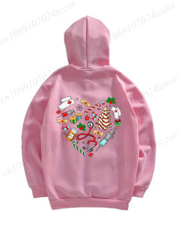 Nurse Christmas Hooded Jackets Fashion Women Personalized Warm Hoodies Casual Zipper Streetwear Christmas Nursing Sweatshirts