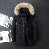Men's Winter Jacket Fur Hood Thick White Duck Down Coats Men Mid-Length Outdoor Puffer Jackets Jaqueta Masculina Inverno JK-0