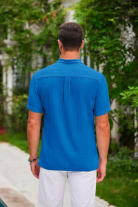 Hawaiian Men's Retro Cotton And Linen Henry Shirt Casual Loose With Sporty Stand-up Collar Buttons Men's Casual Shirt
