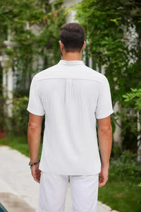 Hawaiian Men's Retro Cotton And Linen Henry Shirt Casual Loose With Sporty Stand-up Collar Buttons Men's Casual Shirt