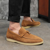 Fashion Men's Casual Shoes Genuine Suede Leather Men Classic British Style Tassels Loafers Moccasins Mens Outdoor Driving Fla