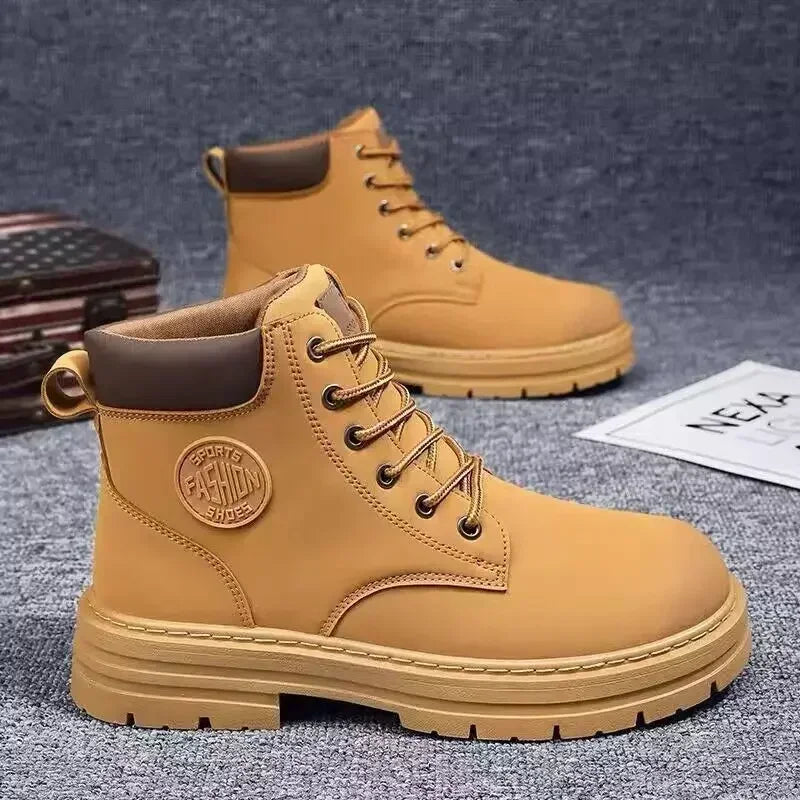 Special Men's Retro Work Shoes Autumn Thick Bottom High Top Non Slip Warm Casual Boots PU Leather Lace-up Big Head Tooling Boots
