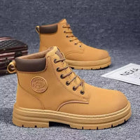 Special Men's Retro Work Shoes Autumn Thick Bottom High Top Non Slip Warm Casual Boots PU Leather Lace-up Big Head Tooling Boots