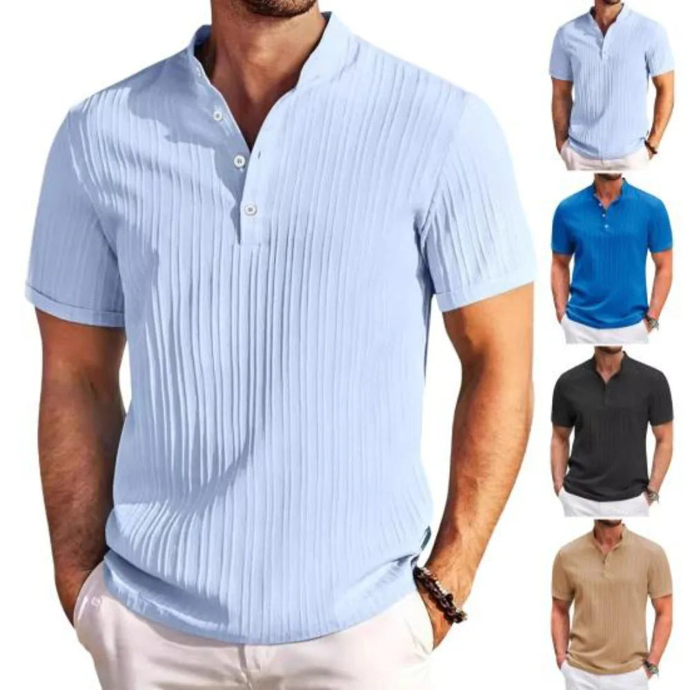 Hawaiian Men's Retro Cotton And Linen Henry Shirt Casual Loose With Sporty Stand-up Collar Buttons Men's Casual Shirt