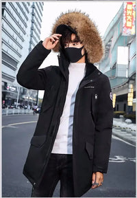 Men's Winter Jacket Fur Hood Thick White Duck Down Coats Men Mid-Length Outdoor Puffer Jackets Jaqueta Masculina Inverno JK-0