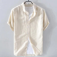 Summer Henry V Neck Button Down Shirt Soft and Comfortable Men's Casual Hawaiian Shirt Solid Color White Black