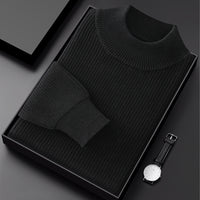 Men's Half Turtleneck Diamond Pattern Thickened Pullover Long Sleeve Base Layer Thermal Men's Clothing