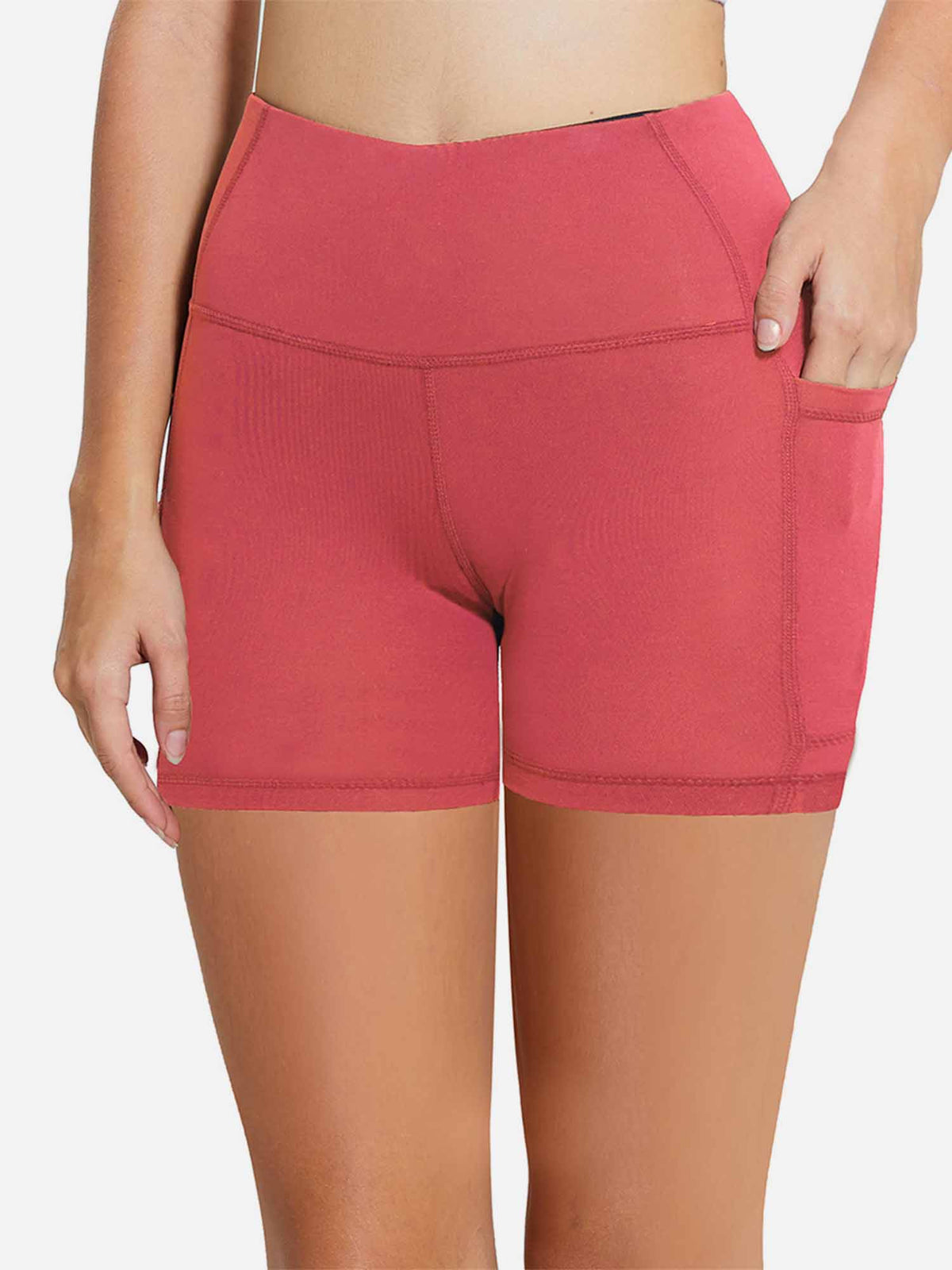Women's 5" High-Waisted Compression Biker Shorts - Rose Red / 2XL