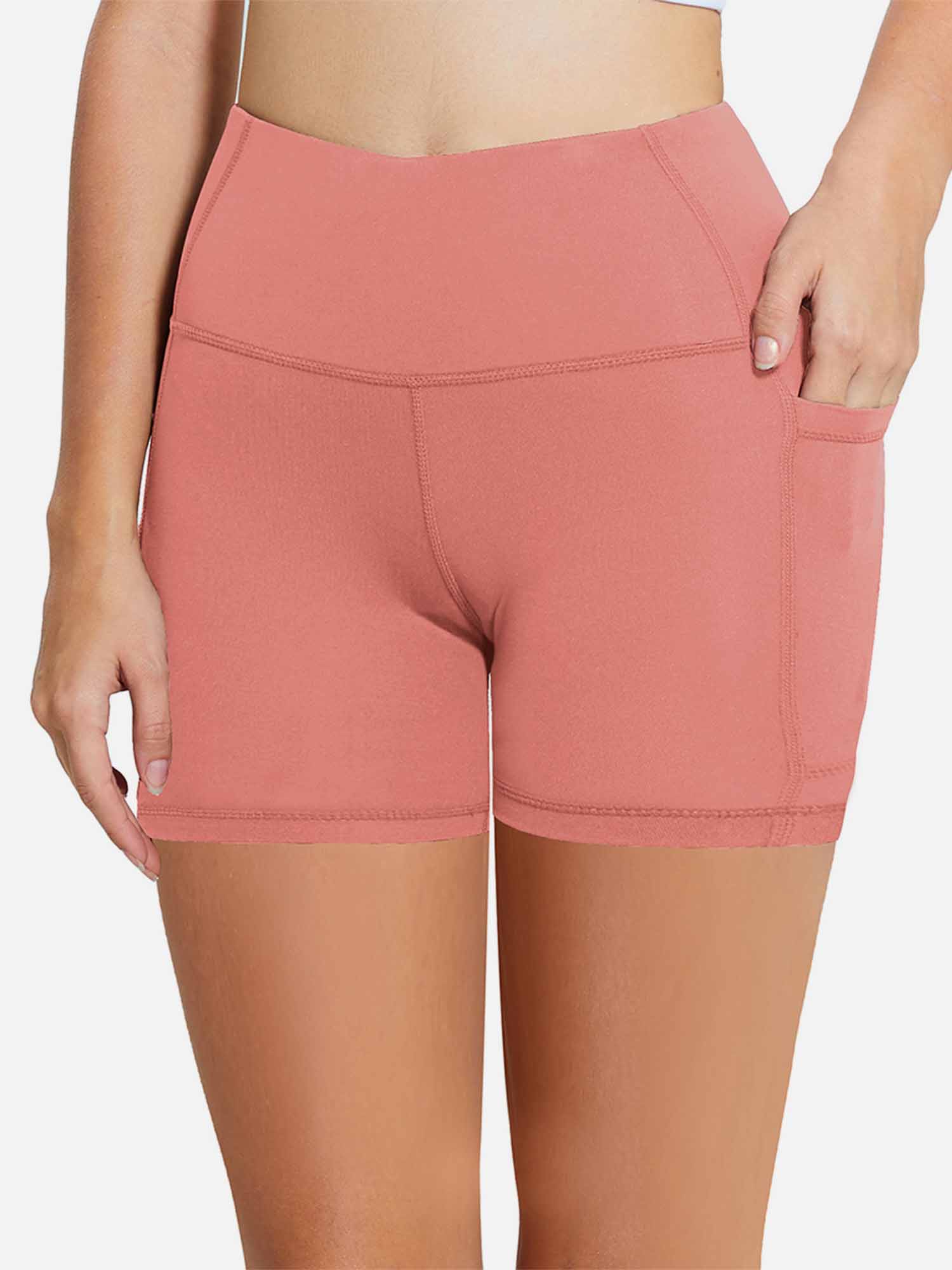 Women's 5" High-Waisted Compression Biker Shorts - Coral Red / XS