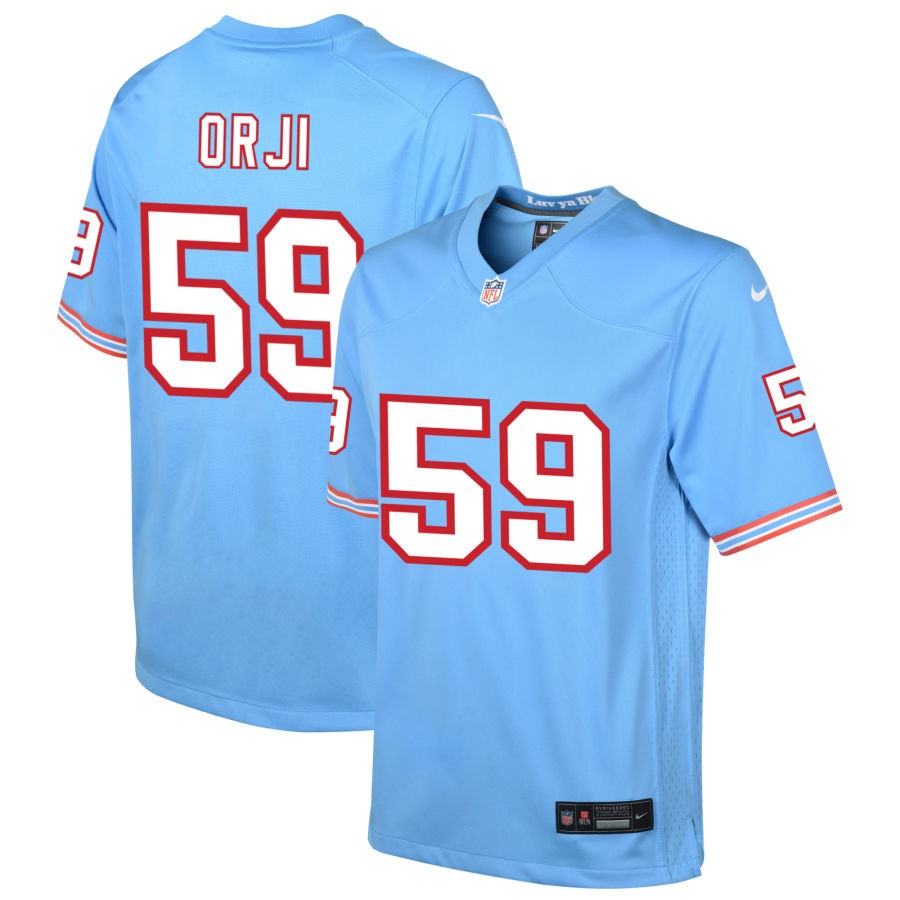 Anfernee Orji Youth Nike Light Blue Tennessee Titans Oilers Throwback Custom Game Jersey
