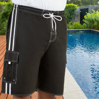 Men'S Board Beach Swim Trunks Shorts with Cargo Pockets-5104-Blk-Wht-3Xl