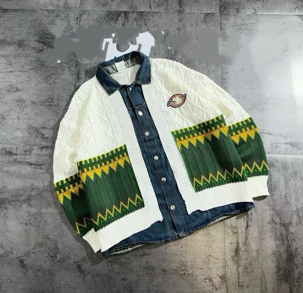 D cowboy patchwork sweater vintage limited three colors thickened knitted cardigan, unisex warm sweater coat.