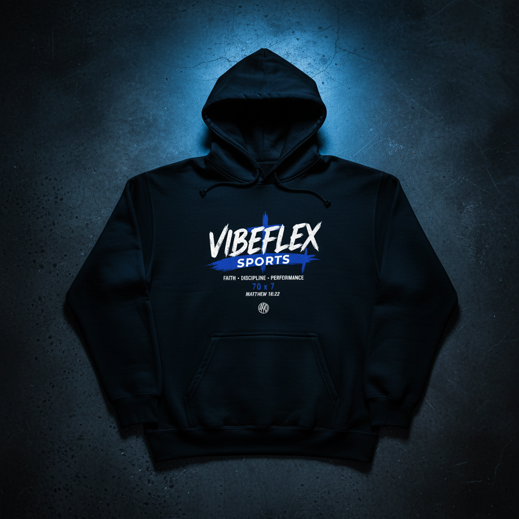 VibeFlex Sports Original Graphic Pullover Hoodie — electric cobalt blue logo on black