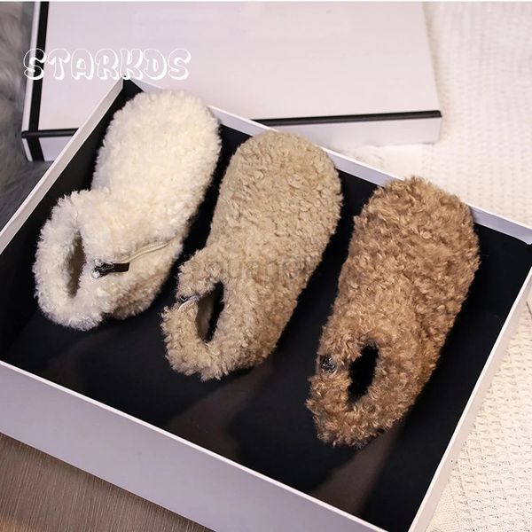 Thick Fur Warm Young Children Fashionable Curly Lambswool Boots For Boys And Girls Round Toe Outdoor Cotton Shoes b575