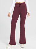 High-Waist Fleece-Lined Drawstring Flare Pants - Wine Red / 3XL