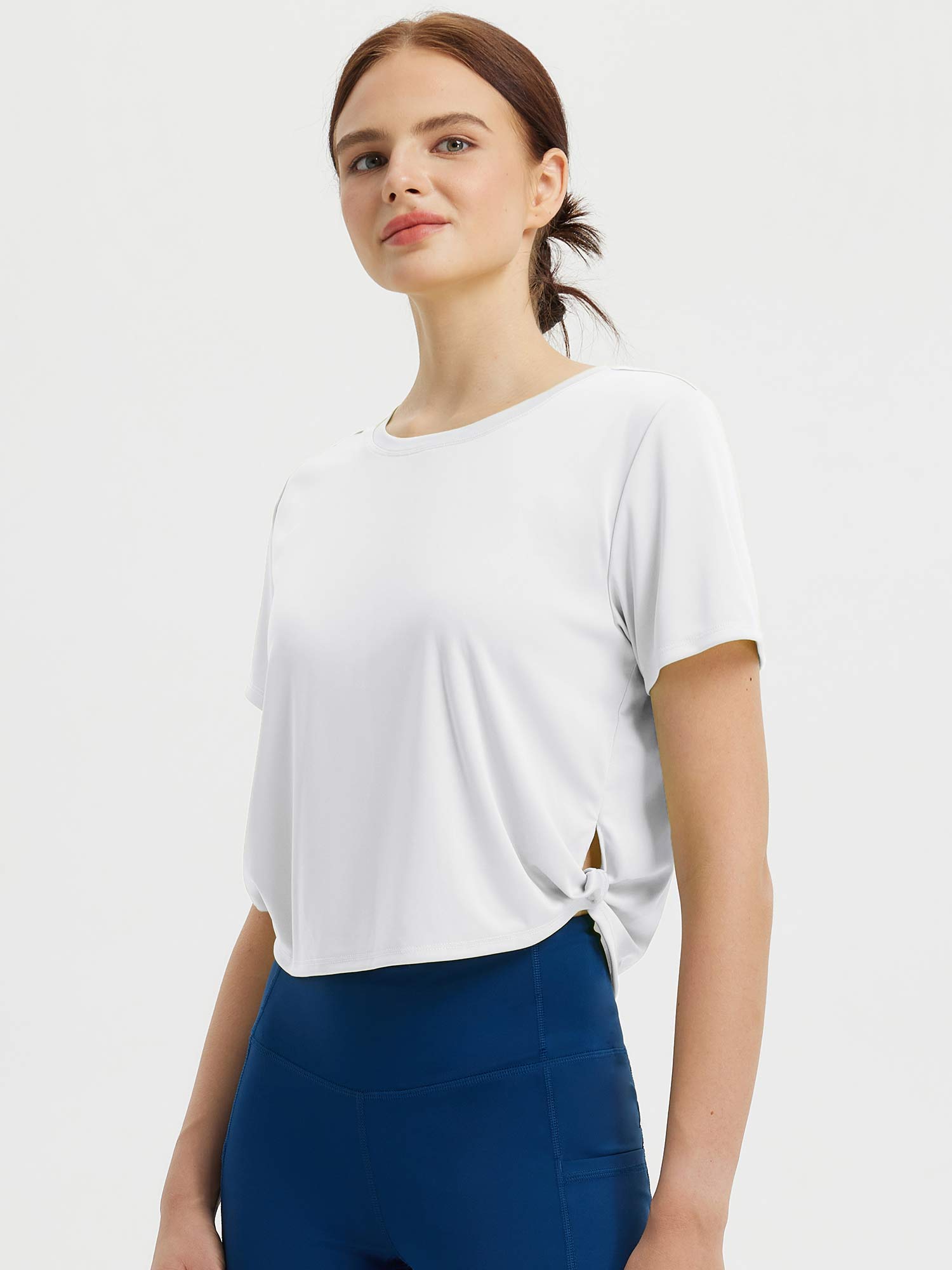 Women's Cropped Short Sleeve Workout Top - White / 2XL
