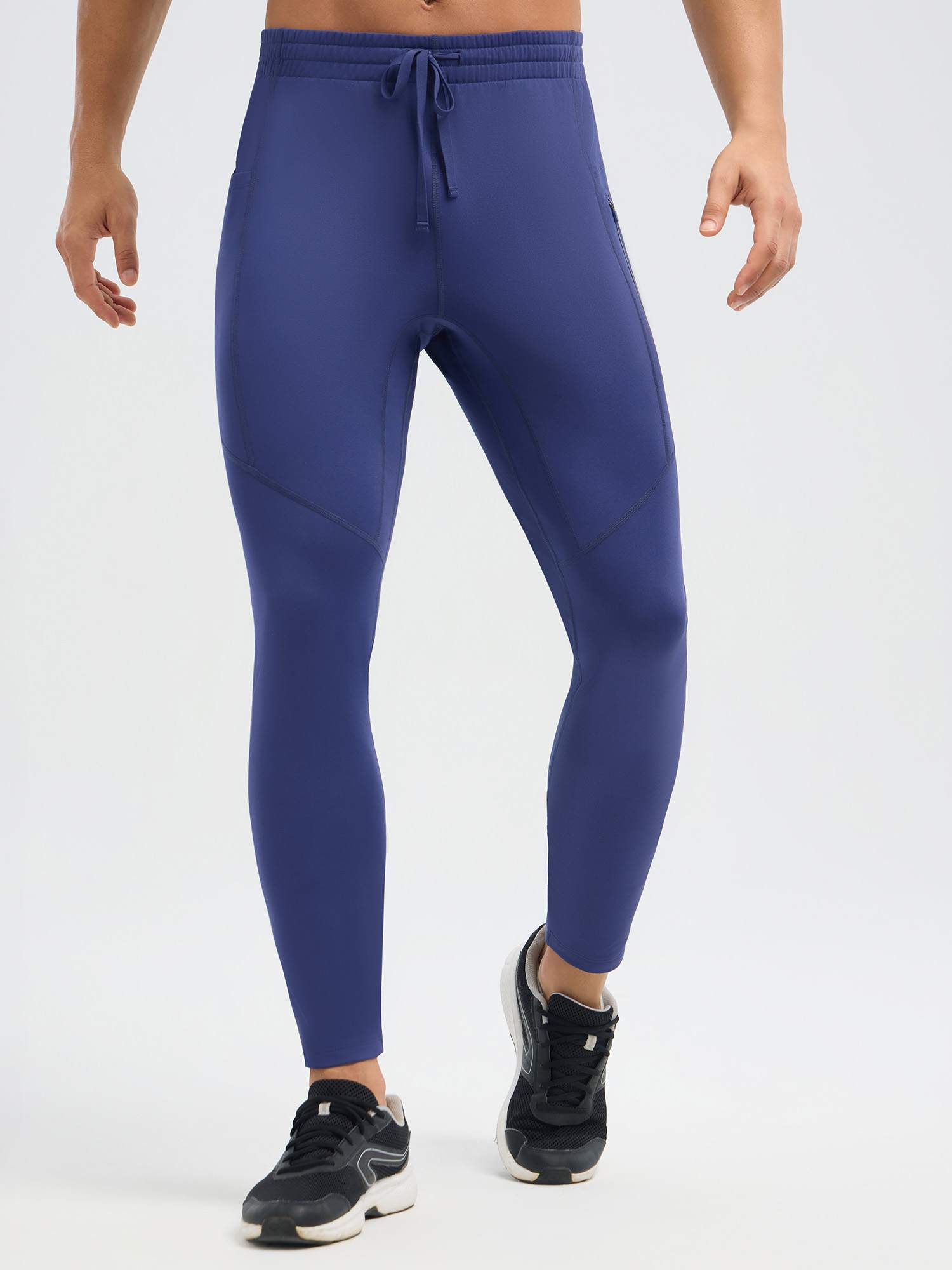 Running External Drawstring Fleece Tights - Navy Blue / 2XL