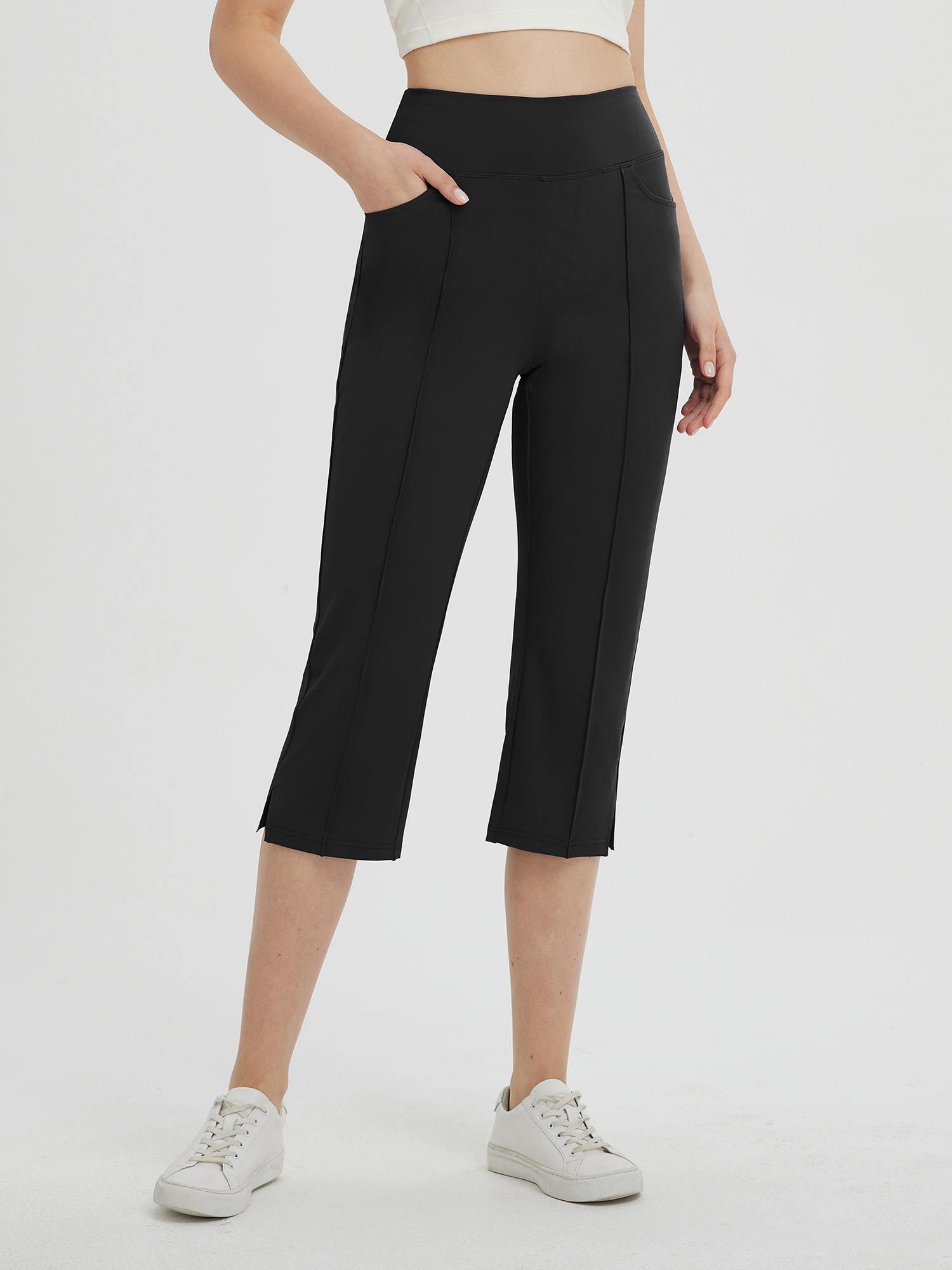 Women's High-Waisted Capris - Black / 3XL