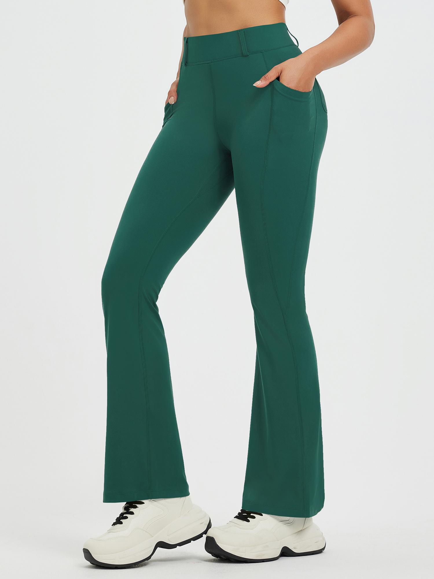 Women’s Yoga Workwear High-Waisted Flared Pants - Green / XL