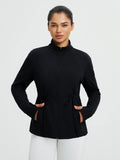 Women’s Yoga Drawstring-Waist Fleece Hoodless Jacket - Black / 3XL