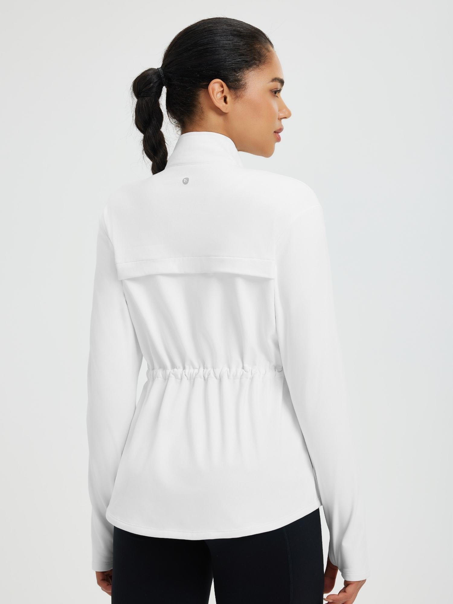 Women’s Yoga Drawstring-Waist Fleece Hoodless Jacket - Star White / 3XL