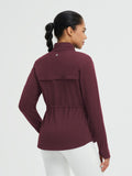 Women’s Yoga Drawstring-Waist Fleece Hoodless Jacket - Wine Red / XS