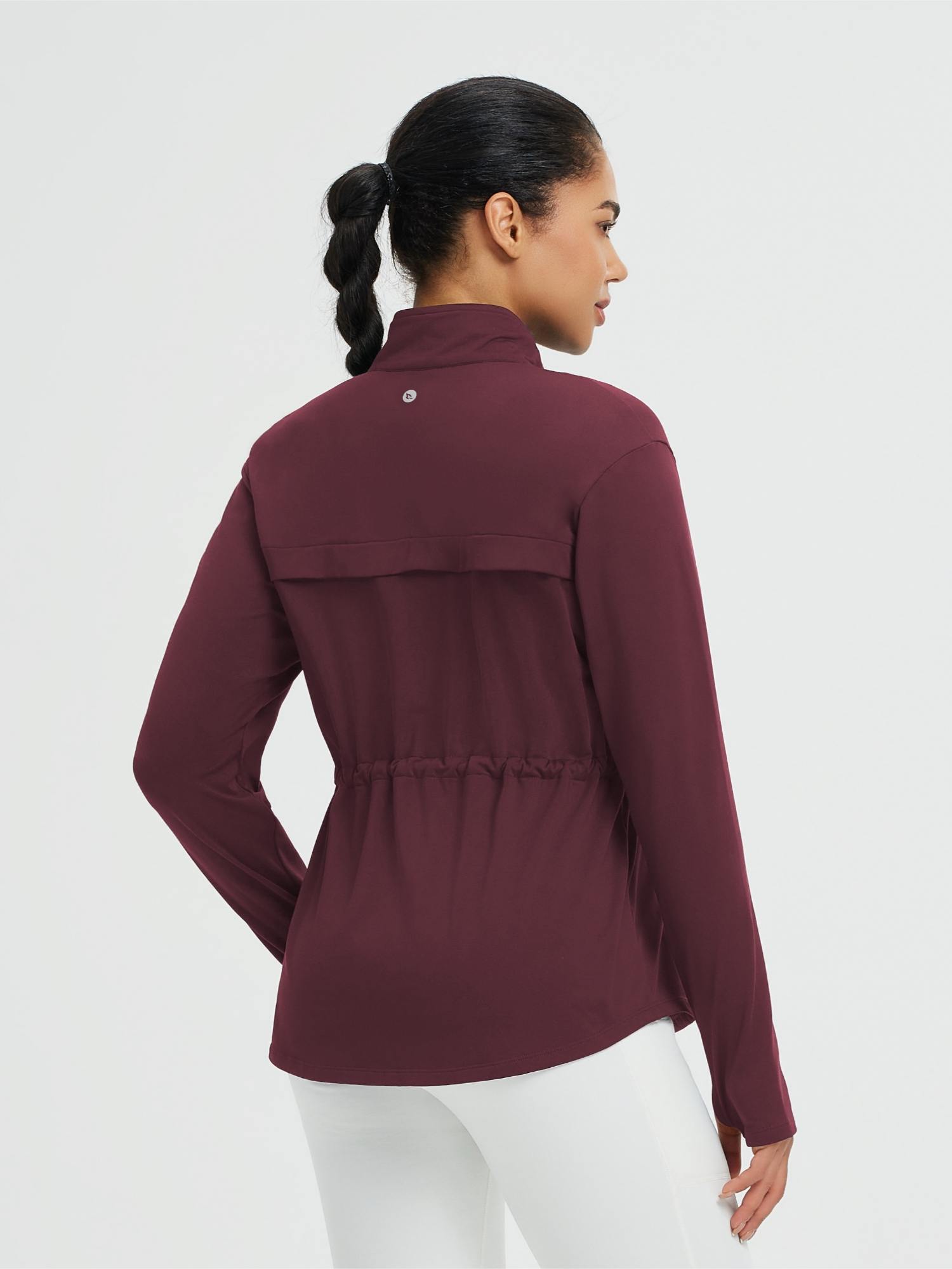Women’s Yoga Drawstring-Waist Fleece Hoodless Jacket - Wine Red / XS
