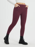 Women's Yoga Streetwear Multi-Pocket Fleece High-Waisted Leggings - Wine Red / 2XL